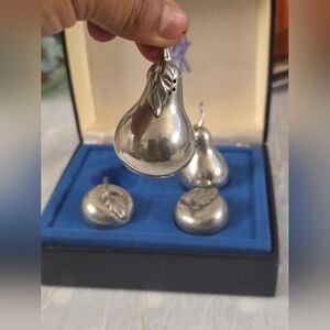 Kirk Stieff Pewter Apple and Pear Salt and Pepper, 2 Sets in Box